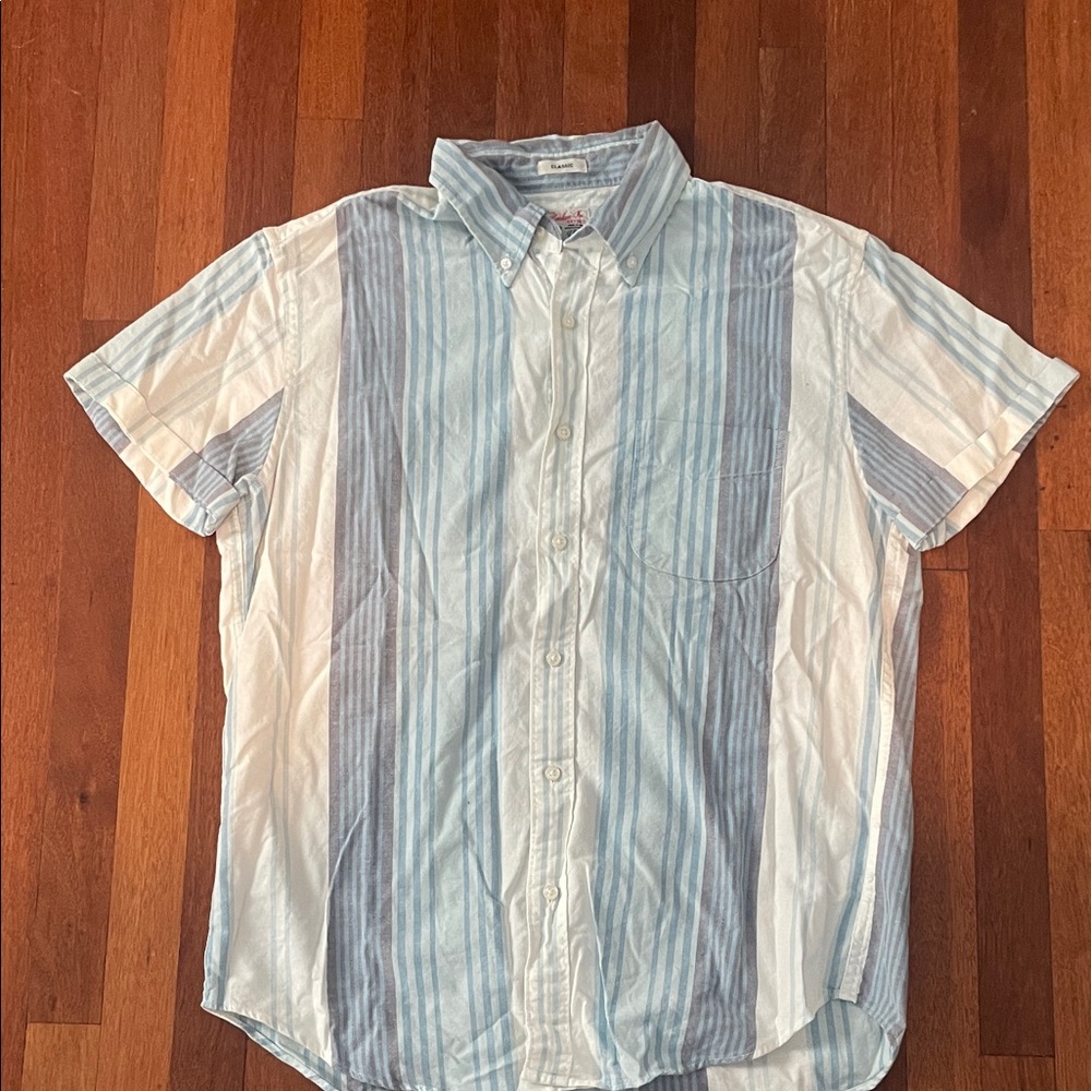 J. Crew Men's Light Blue and White Striped Casual Shirt